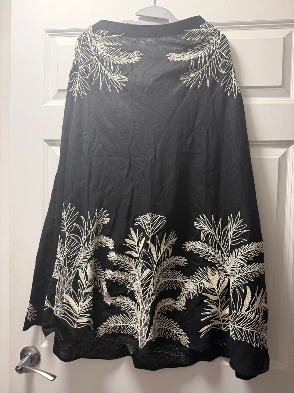 Rachel Zoe Black A-Line Skirt with Cream Botanical Embroidery